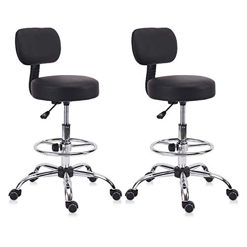 Image of KLASIKA Drafting Stool Chair with Back, Adjustable Foot Rest Backrest Swivel Rolling Stool, Multi-Purpose Office Desk Chair, Thickened Seat for Home Bar Spa Kitchen Shop 2pack