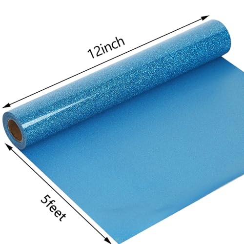 Image of guangyintong Heat Transfer Vinyl Glitter Sky Blue HTV Rolls, 12 inch x 5ft Sky Blue Iron on Vinyl for T Shirts, Glitter HTV Vinyl for All Cutter Machine Easy to Cut & Weed for HTV Design