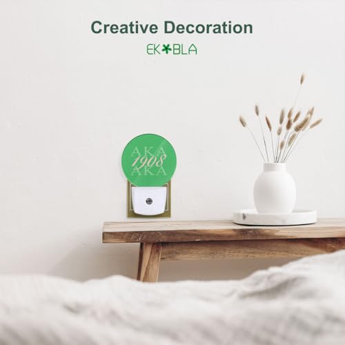 Image of EKOBLA AKA 1908 Night Light, Also Known As Abbreviation Hip Hop Style Pink Green White Night Lights Plug Into Wall with Dusk to Dawn Auto Sensor for Bathroom, Hallway, Kitchen
