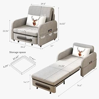 34.6" Pull Out Sofa Bed, Convertible Sleeper Sofa, 2-in-1 Couch Bed for Living Room & Small Spaces, RV Sofa Bed, Multi-Functional Folding Loveseat, Gray