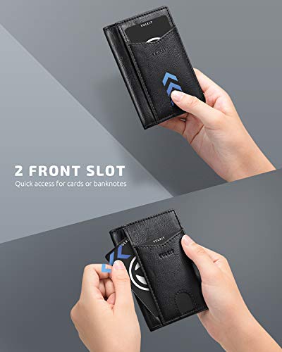 Image of VULKIT Bifold Front Pocket Slim Wallet RFID Blocking Minimalist Thin Leather Credit Card Holder Wallet for Men and Women Black