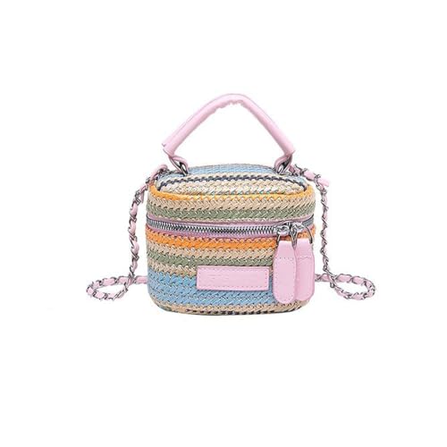 Women's Colorful Straw Crossbody Bag with Chain Strap Stylish Versatile Handbags