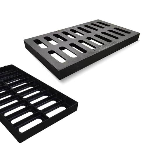 Grata di scarico in ghisa resistente, per drenaggio di canali di accesso e canali esterni, copertura quadrata nera (50 x 30 x 3 cm) - Soluzioni di drenaggio per trench drain