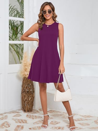 Image of KORSIS Tank Dress for Women Elegant T-Shirt Summer Soft Dresses Sleeveless Swing A Line Vacation Beach Sundress with Pockets