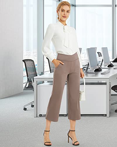 Image of G4Free Capri Pants for Women Wide Leg Yoga Dress Capris with Pockets Cross Loose Casual Work Crop Pants