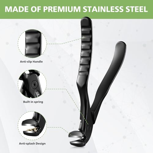 BALUCA Ergonomic Nail Clipper for Seniors - Toenail Clipper for Thick Toenails and Fingernails, Long Handle Nail Clippers with Catcher, Precision Nail Trimmer for Men and Women - Black - Thumbnail 5