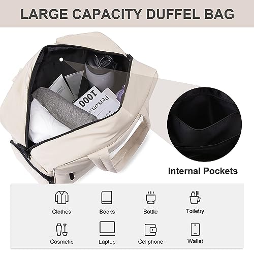 Juoxeepy-Travel-Duffel-Bag-Quilted-Nylon-Weekender-Bag-Puffer-Gym-Tote-Bag-for-Women-Carry-on-Duffel-Bag-with-Shoe-Compartment-Overnight-Bag-Beige