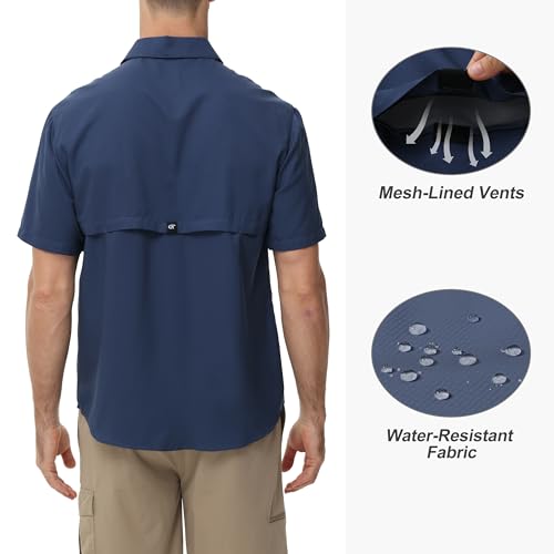 Satankud Men's Short Sleeve Lightweight Fishing Shirt UPF 50+ Sun Protection Hiking Travel Work Button Down Shirt Zip Pocket3