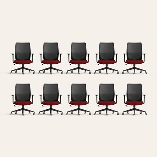 Image of Interio by Godrej Curv Premium Mesh Wide Back Ergonomic Chair for Work from Home /Study | 1 Year Warranty | Height Adjustable Chair | Heavy Duty PP Base | DIY Installation (Set of 10, Milan Red)