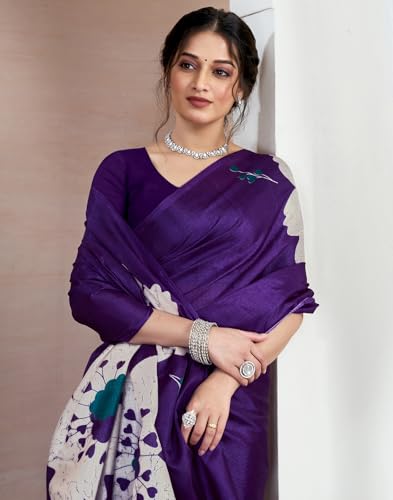 Image of SIRIL Women's Cotton Printed Saree With Unstitched Blouse Piece