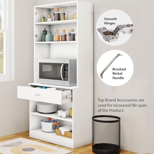 Image of VIKI Furniture | Kitchen Cabinet - Drawer with Doors & Open Shelves, Organizer for Kitchen, Bedroom, Hallway & Living Room (Frosty White - 40D x 80W x 180H cm) | 1 Year Warranty