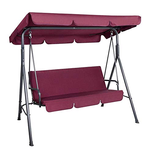 Gardeon Outdoor Swing Chair 3 Seater WineRed Garden Bench Hanging Seat, Patio Baconly Furniture Chairs, with Adjustable Canopy Cushions Stand Water Resistant 200kg Capacity