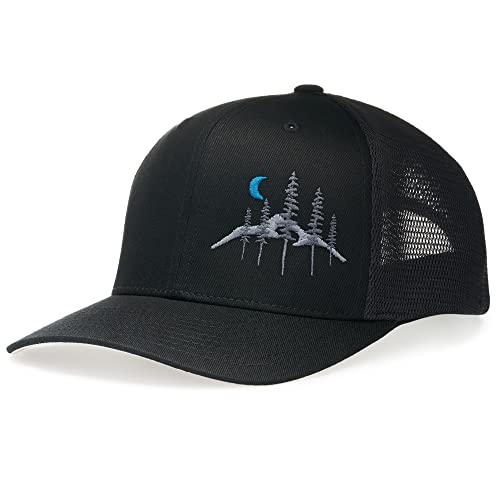 LARIX Stretchy Trucker Hat Flexfit Snapback Hat, Black Series, Wild Moon
