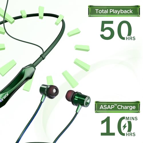 Image of inear DJ M7 Neckband Bluetooth Earphones | Upto 50H Playtime | Magnetic On /Off, ENC for Clear Calls | Water & Dust Resistant, Deep Bass | Fast Charging, Wireless Earphones for Music & Calls | Green