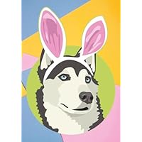 Siberian Husky Dog Wears Rabbit Ears Notebook - 7" x 10" Size - 150 Pages - Wide Rule - Pink Pastels For Easter
