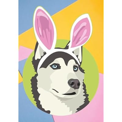 Siberian Husky Dog Wears Rabbit Ears Notebook - 7" x 10" Size - 150 Pages - Wide Rule - Pink Pastels For Easter