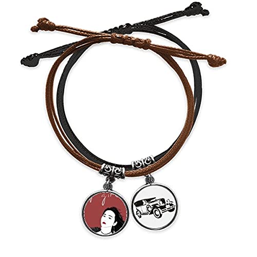 Bracelet illustration design grande fille en cuir et corde tressée