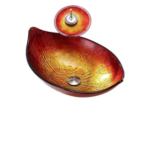 MACIUM Fregadero de La Embarcación Lavabo de Vidrio Templado Lavabo de baño Lavabo de Arte de Hotel Lavabo de mostrador Lavabo de baño pequeño Fregadero (Color : Sink Set)