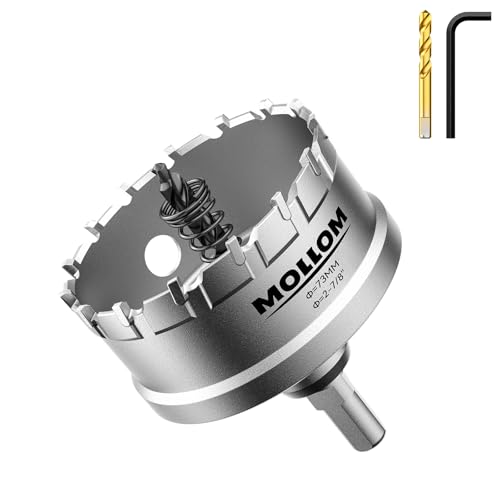 Mollom 2-7/8" (73mm) Heavy Duty Carbide Hole Saw with 2 Pilot Bits