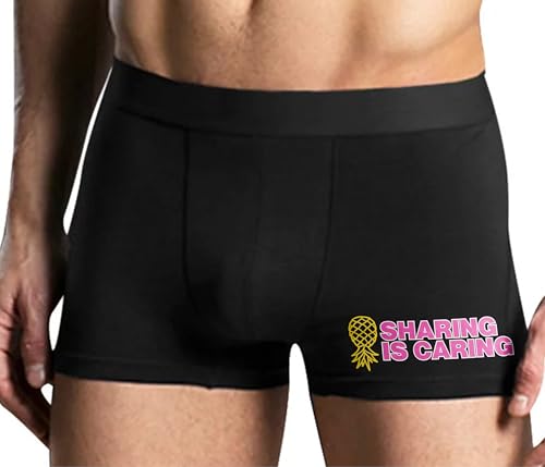 Knaughty Knickers Sharing is Caring Swinger Lifestyle Upside Down Pineapple Black Mens Boxer Brief Adult Fun Design