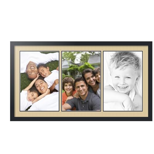 ArtToFrames Collage Picture Frame 3 Opening 3-11x17 Photo Frame | Made in USA | Black Frame Green Whisper and Black Mats | Wall Mount Multi Photo Display 41X23 Full Size