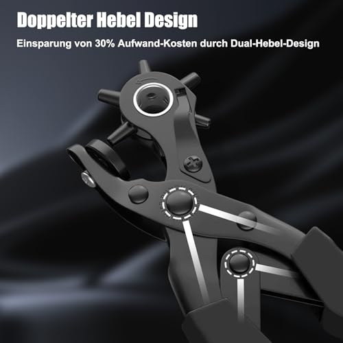 Image of Diyife Leather Hole Punch, Heavy Duty Belt Hole Punch, Revolving Punch Plier Kit with Extra Grinding Needle, Punch Plates, Ruler and 6 Marked Hole Sizes for Watch Band, Crafting, Fabric - Black