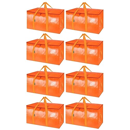 Image of BALEINE 8-Pack Oversized Moving Bags with Reinforced Handles, Heavy-Duty Storage Tote for Clothes, Moving Supplies (Orange, 8-Pack)