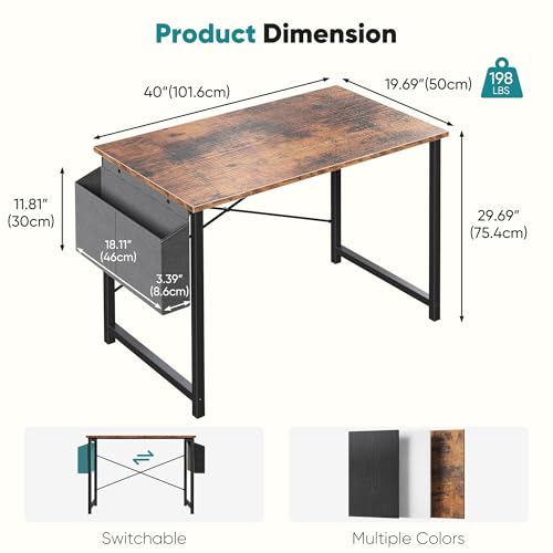 Image of OLIXIS Small Computer Desk, 40 Inch Gaming Desks for Home Office | Writing Study Craft Work Table, Computer Workstation for Bedroom Small Spaces with Storage Bag, Rustic Brown