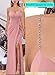 VFSHOW Womens Sexy Formal Prom Ruched Hight Slit Spaghetti Strap Maxi Dress Sweetheart Cocktail Wedding Guest Glitter Fitted Bodycon Evening Long Gown (Pink, Small) 11181 PIK S