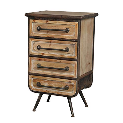 KTOL 75cm Shabby Chic Mesita De Noche con 4-cajones,4 Niveles Industrial Mesillas De Noche con Patas De Metal Creativo Madera Dormitorio Retro Loft Mesita Bronce 75cm