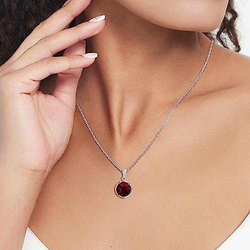 Red Garnet Necklace for Women - 12mm Round Germstone Garnet Pendant - 925 Sterling Silver Cable Chain 45cm - January Birthstone - Necklace Silver - Perfect for Classy Gift and Everyday Wear3