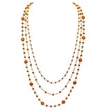 Firstmeet Long Chain Multi Layer Fashion Glass Beads Handmade Necklace (XL-1035-Orange-j)