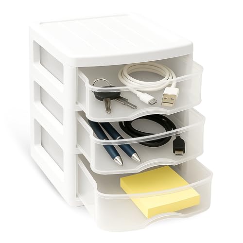Cajonera de Almacenamiento con 3 cajones, Unidad de almacenamiento 3 niveles, Torre de almacenaje, Organizador de escritorio, 14 cm ancho x 17 cm fondo x 17 cm alto, Apto para escritorio