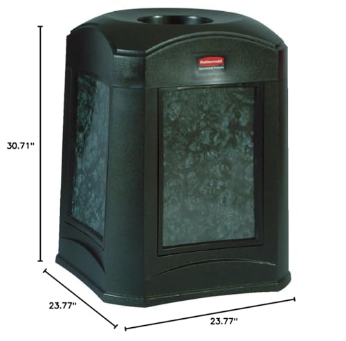 Image of Rubbermaid Commercial Products Landmark Store Front Container, Funnel Top with Panel Frame, 35 GAL, Black Plastic, Outdoor for Store Front /Gas Station /Convience Store