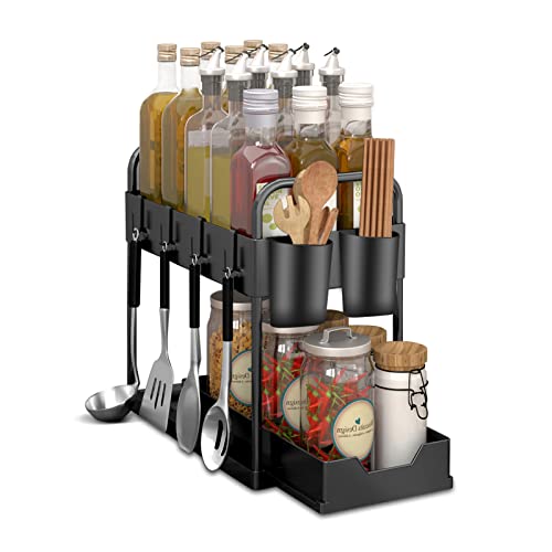 Limmion Organizador Debajo del Bajo Fregadero Estantería Estante de Almacenaje Estantes de Almacenamiento de Cocina Organizador de Aperitivos con Cajón Deslizante para Hogar Baño 40*42*22,5cm, Negro Cover
