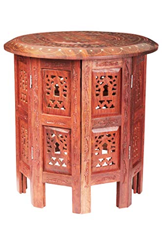 Marokkanischer Tisch Beistelltisch aus Holz Caglanur Braun ø 38cm groß rund | Orientalischer runder Hocker Blumenhocker… – Bild 3