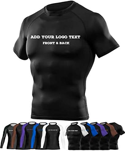 Add Your Text Compression Fitness Training Gear Fight Wear for Gracie Jiu-Jitsu, Short Sleeve Black Large