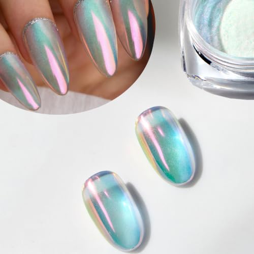 Pretty Diva Chrome Nail Powder - Glazed Donut Mirror Effect Holographic Chrome Powder Nail Pigment light-changing Mermaid Aurora Unicorn Iridescent Chrome Powder for Gel Nails