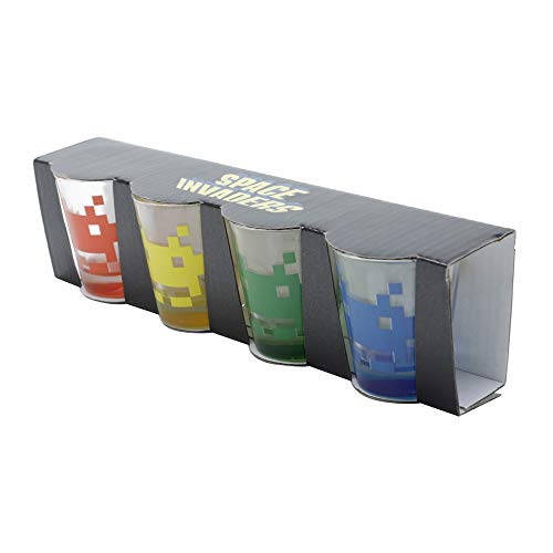 Set Urban com 4 peças Copo Dose vidro Space Invaders 5X3,5X6Cm 50Ml Colorido