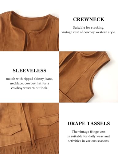 Image of Spring&Gege Boys Western Faux Suede Fringe Vest Sleeveless Cowboy Tassel Waistcoat Vintage Jacket Cardigan 5-14 Years