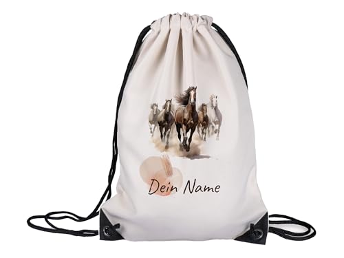 GRAZDesign Pferde Turnbeutel Rucksack Stoffbeutel mit Namen personalisiert für Kinder und Erwachsene