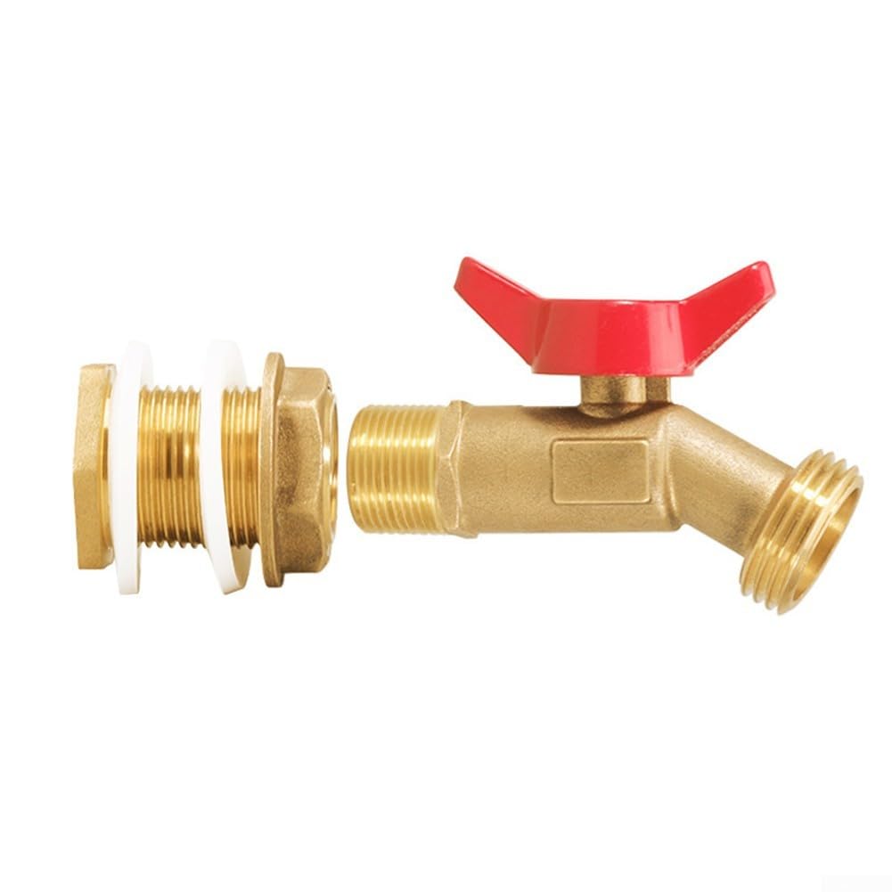 Rubinetto a Sfera in Ottone a Flusso Pieno, Maschio, Attacco per Tubo Flessibile da 1/2" NPT, Uscita da 3/4" GHT, Rubinetto per Esterno con Controllo dell'Acqua da Giardino