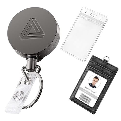 Porte-badge rétractable anti-perte avec étui en cuir et plastique