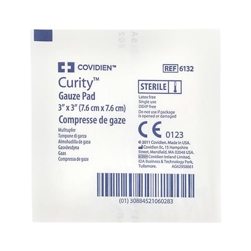 Cardinal HealthTM CurityTM Premium Woven Gauze Pad, Sterile, 3 x 3IN, 12 Ply, 6132, Case of 2400