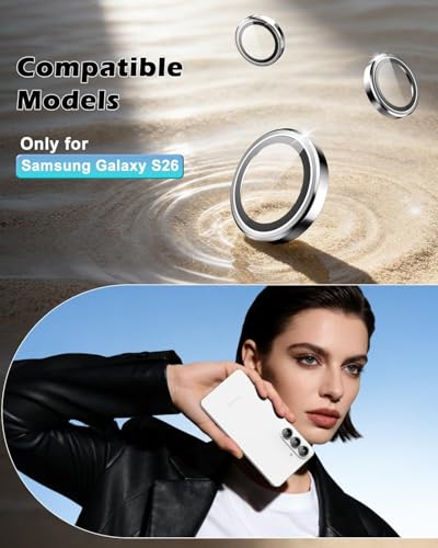 Image of ZARALA Camera Lens Frame Glass Compatible with Samsung Galaxy S26 /S26+Plus Camera Lens Protector - [Keep Original Shooting] Shatterproof 9H Tempered Glass Screen Metal Ring Cover,Anti-Fingerprint,Anti-Scratch,Case Friendly,Titanium Silver