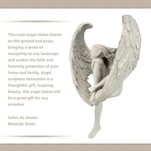Angel Art Sculpture,Angel Wings Ornaments,Garden Ornament,Winged Angel Garden Statue 3D Sitting Fairy Art Ornaments