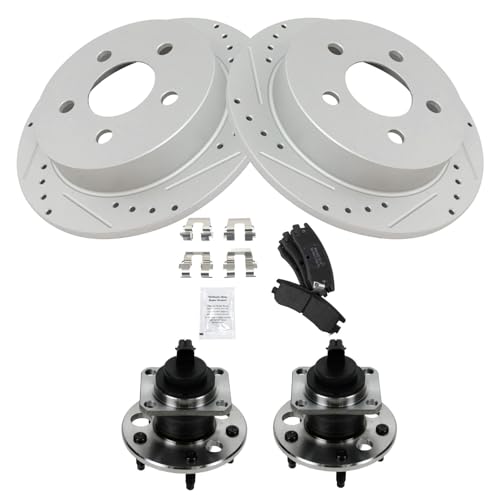 Image of TRQ Performance Rear Brake Pad and Rotor Set Semi Metallic Coated Rotors Compatible with 1999-2004 Oldsmobile Alero 1999-2005 Pontiac Grand Am