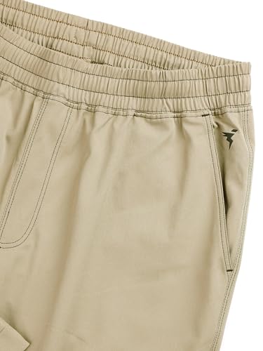 Image of TECHNOSPORT Men's Solid Straight Fit Cargo Pants TS Flexi 6 Pocket Polyester Quick Dry Elasticated Drawstring for Gym Travel Running Workout