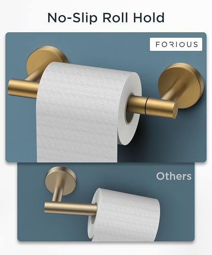 Image of FORIOUS Toilet Paper Holder Wall Mount, Stainless Steel Rustproof Double Post Pivoting Tissue Roll Holder for Bathroom, Commercial Toilet Paper Dispenser, Brushed Gold