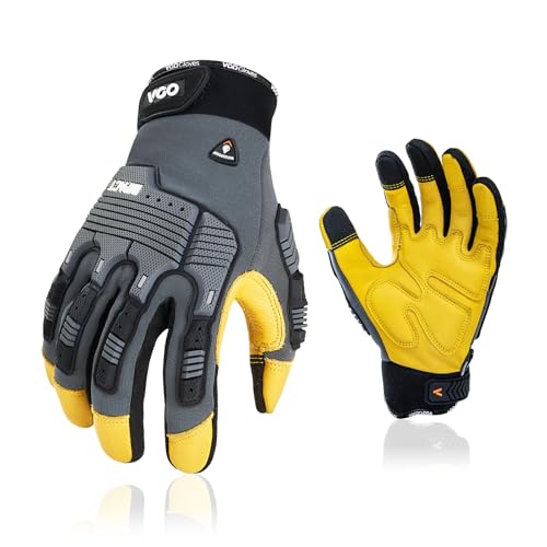 Vgo... 1par 0°C/32°F guantes de trabajo de invierno de cuero de vaca para hombres, guantes de mecánico, guantes de impacto, guantes antivibración (CA7725FLWP)